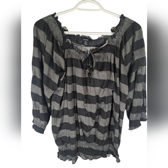 Majora Black and Grey Off the Shoulder Striped 3/4 Sleeve Size Large Top - Picture 1 of 9